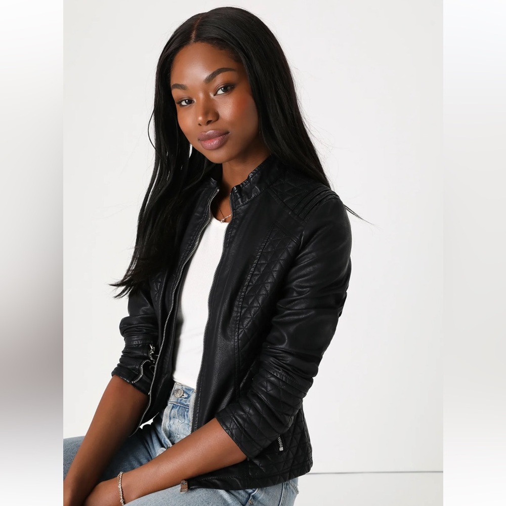 Vegan Leather Quilted Jacket, Size XL